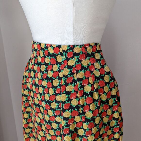 Vintage Red and Gold Rose Silk Pencil Skirt- 28" Waist - Picture 3 of 10